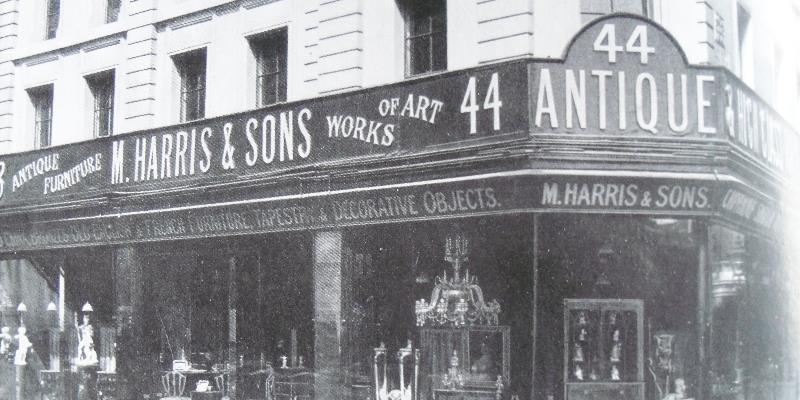 Moss Harris & Sons - antique shop front in Oxford Street, London circa 1920